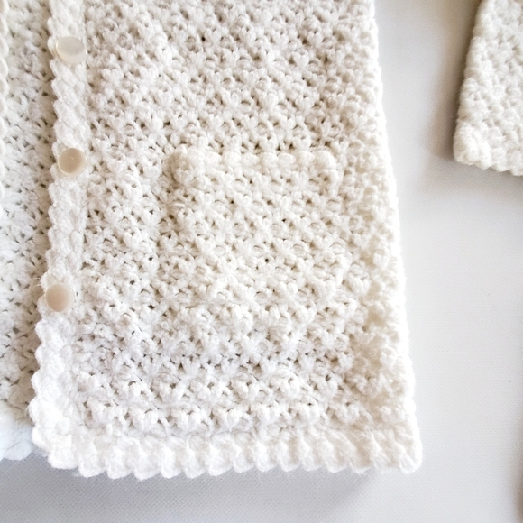 🟢7231 * Handmade Crochet Jacket White Size Unknown - Picture 4 of 6